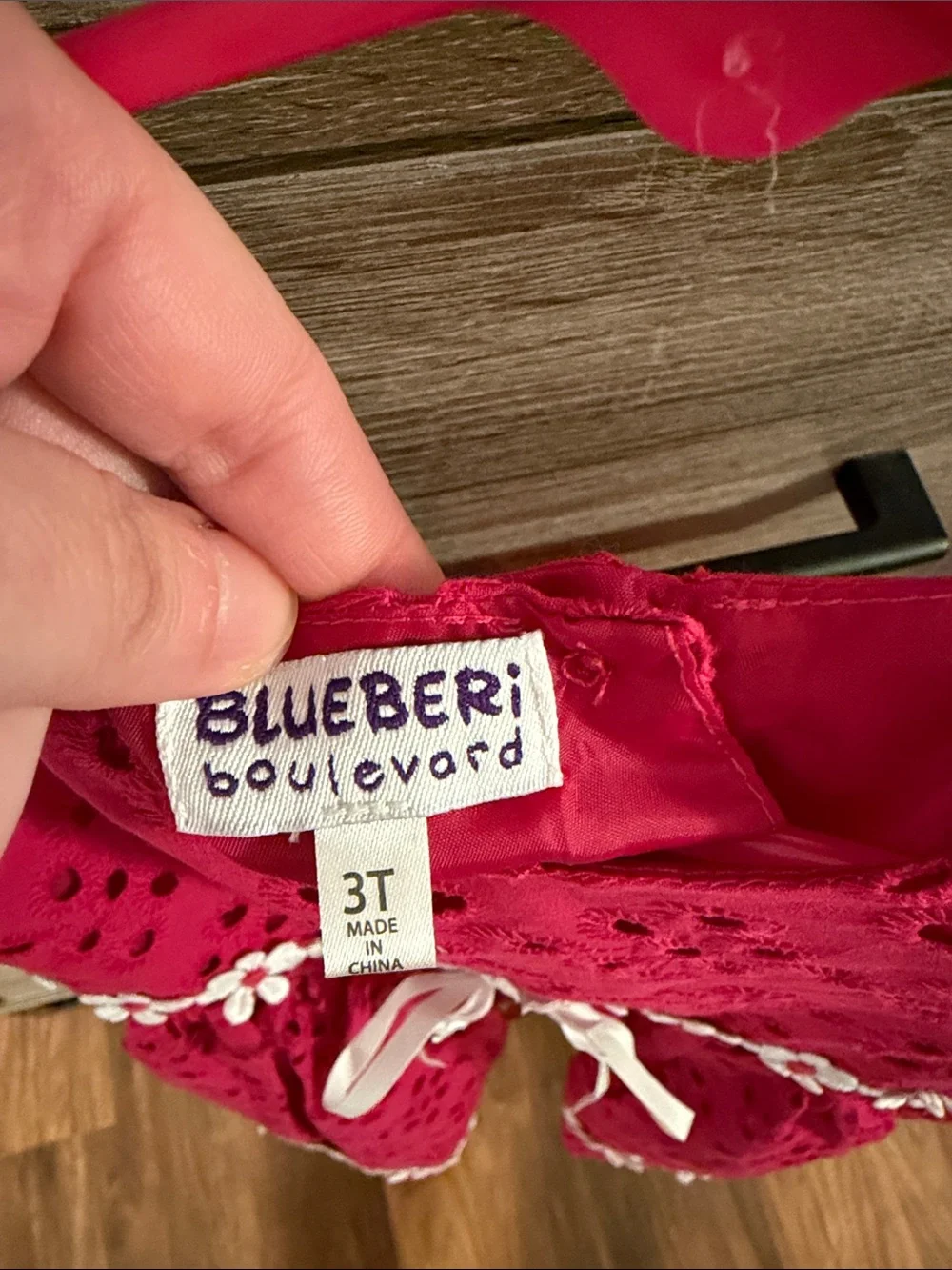 Blueberi Boulevard Hot Pink Eyelet Dress with White Daisy Trim